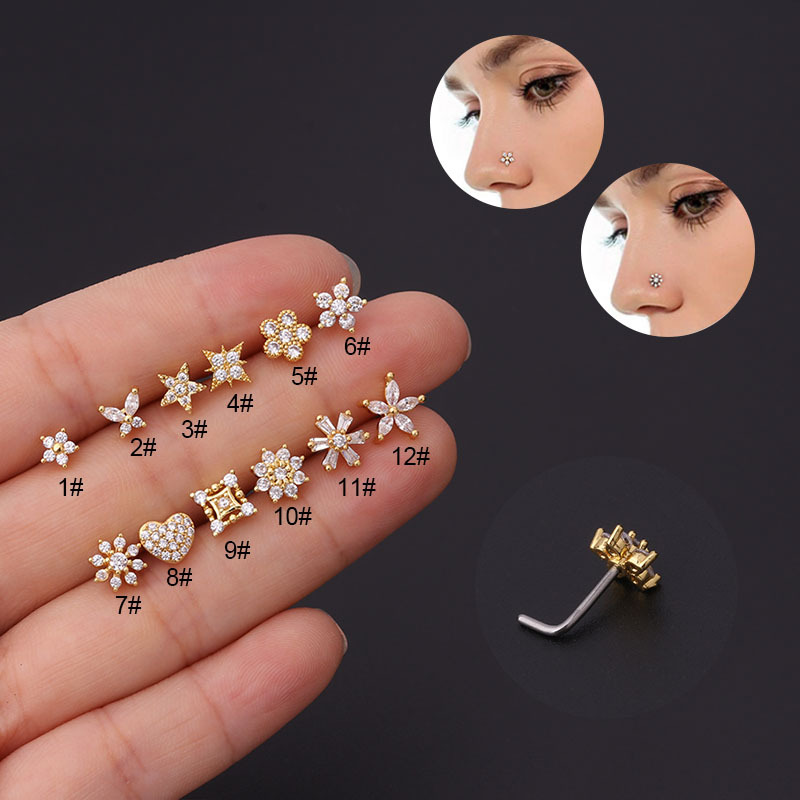 Body Jewelry Indian - 1Pc L Shaped Nose Studs Stainless