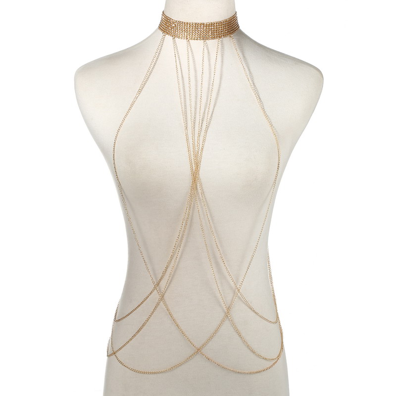 Body Jewelry Gold - Gold Color Body Chain Women Rhinestone