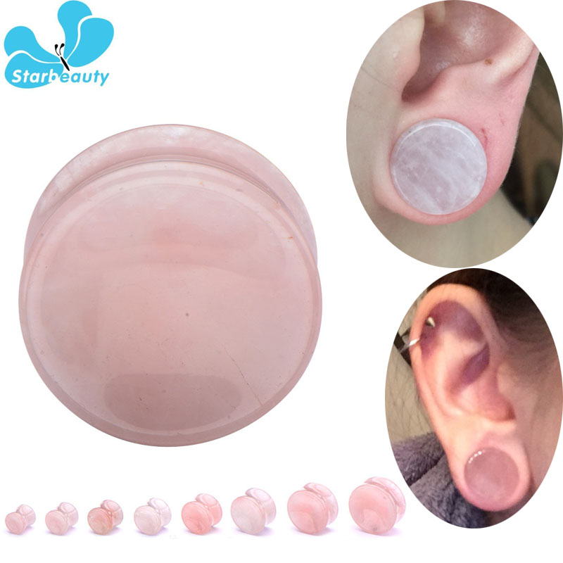 Body Jewelry Plus - 2Pc Pink Quartz Organic Stone Flesh