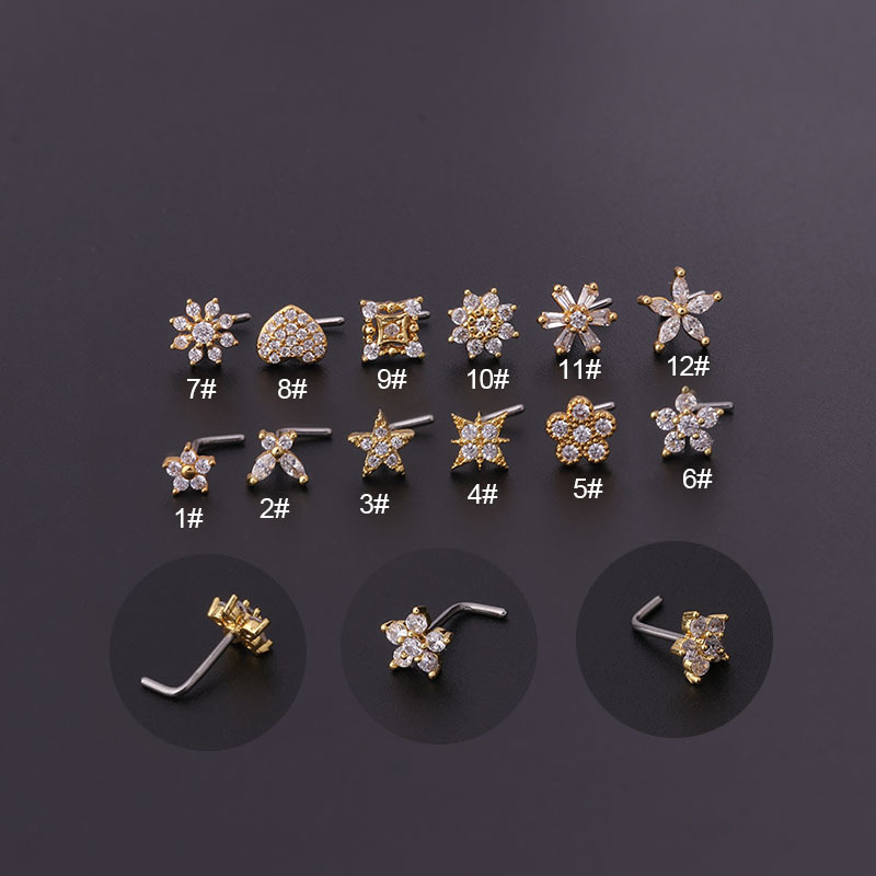 1Pc L Shaped Nose Studs Stainl - Body Jewelry Indian review and price