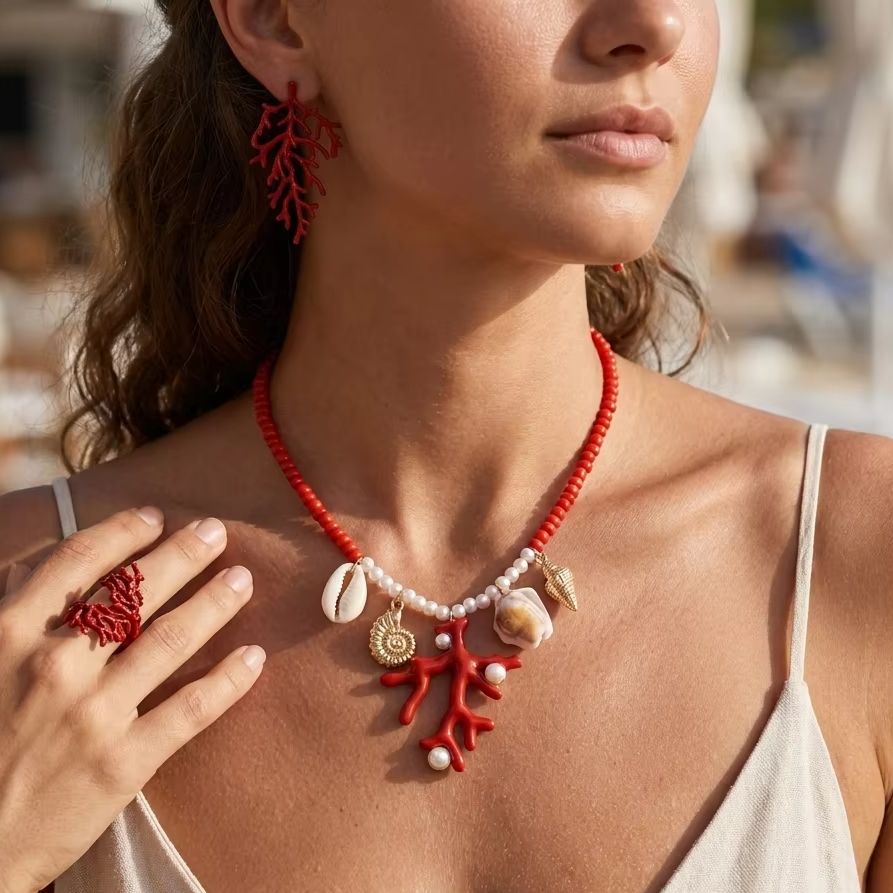 Bohemian Red Coral Branch Ring - Conch Earring Hoop review and price