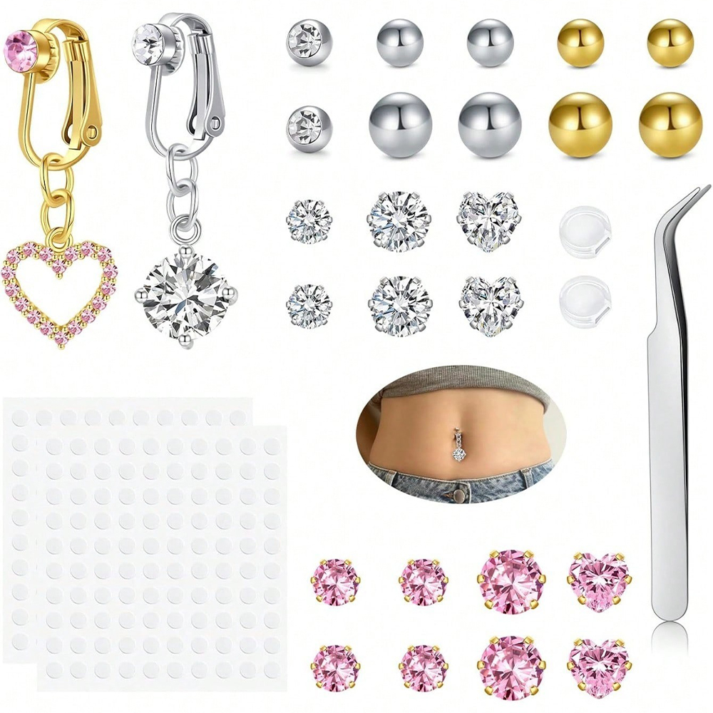 Gold Fake Belly Piercing Cubic - Body Jewelry Rings review and price