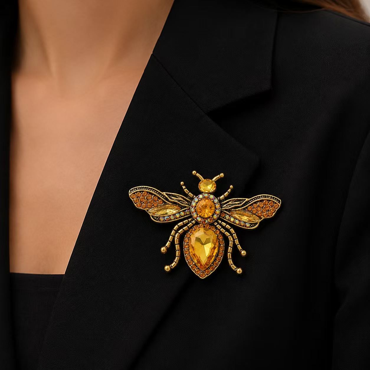 Retro gold bee brooch, yellow  - Body Jewelry Websites review and price