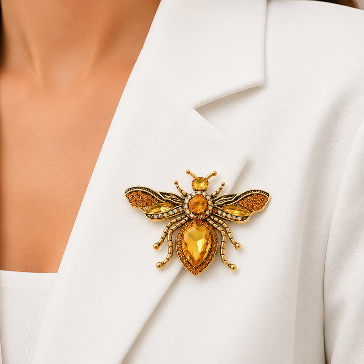 Retro gold bee brooch, yellow  - Body Jewelry Websites review and price