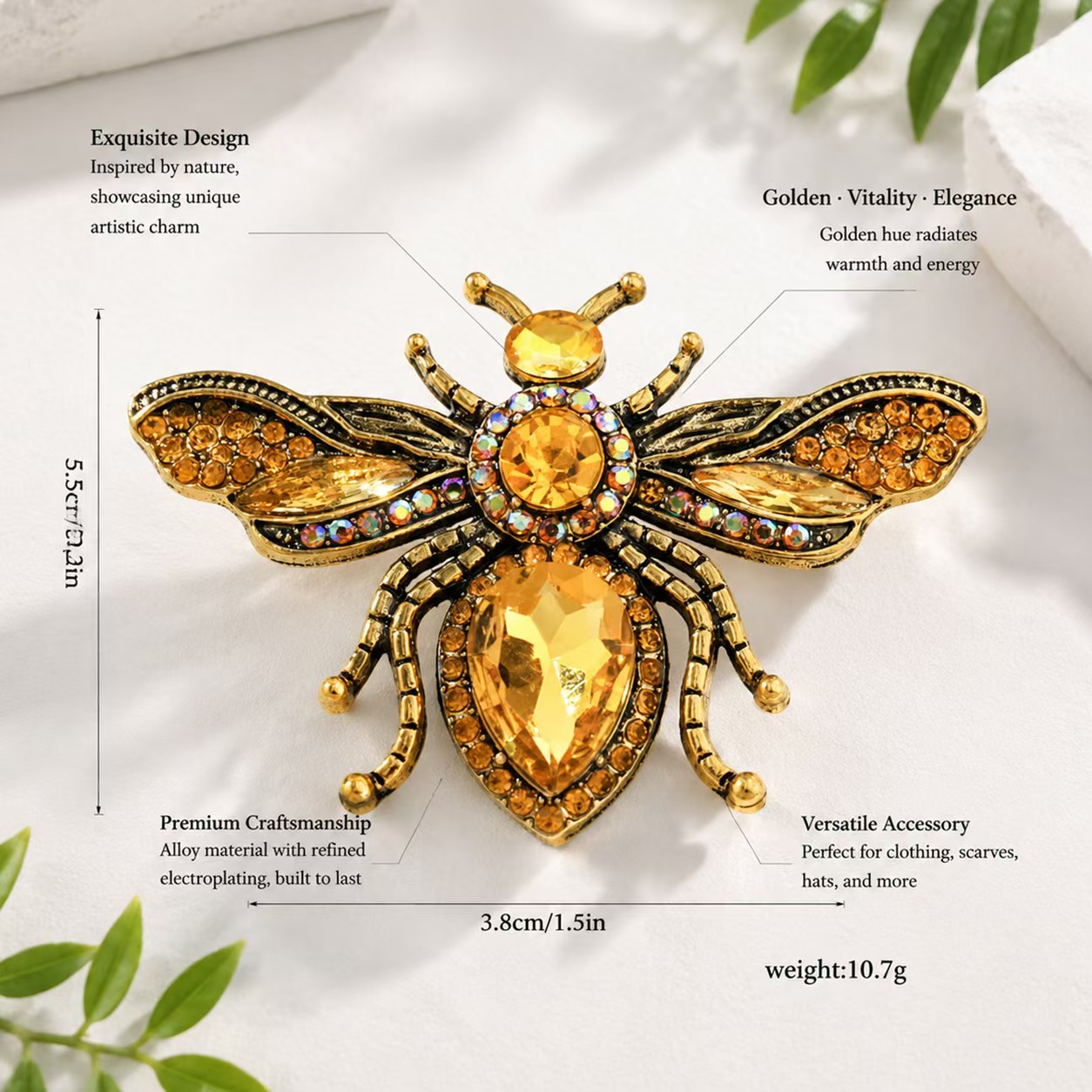Retro gold bee brooch, yellow  - Body Jewelry Websites review and price